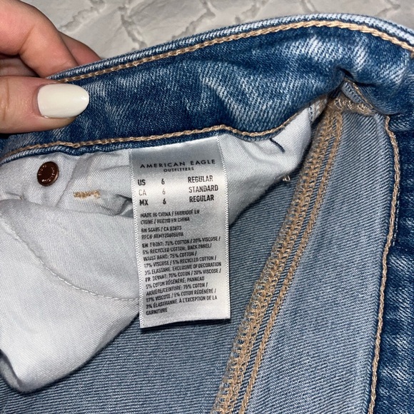 Ae Strigid Ripped Mom Jeans - Distressed Blue Denim Jeans - Picture 4 of 7